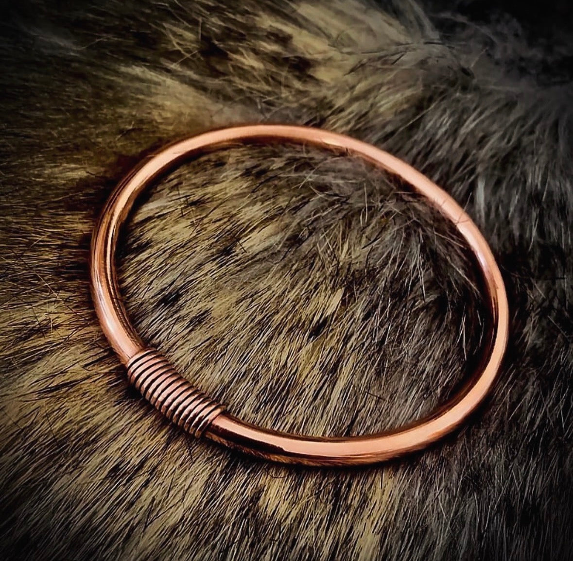 Solid Heavy Polished Copper Bangle Wire-Wrapped Detail