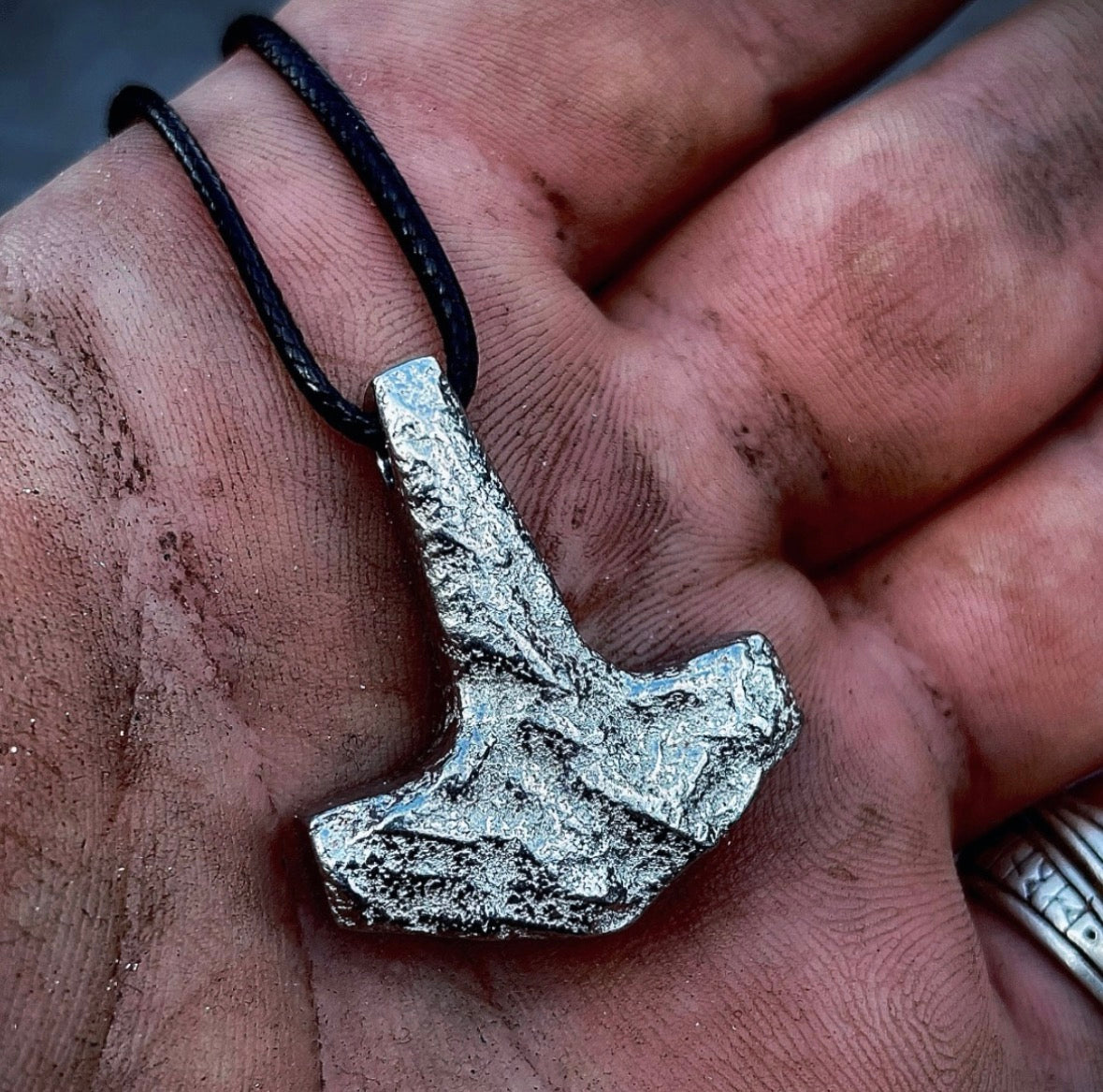 Ore Texture Solid Pewter Mjölnir Pendant